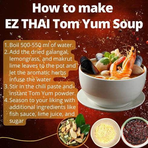 2 Packs (1.6oz x2) EZ THAI Premium Tom Yum Soup Mix - Authentic Hot & Sour Soup Base Kit with Dried Herbs & Chili Paste