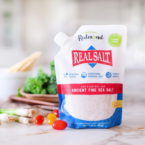 16 (3 Pack) Redmond Real Salt - Ancient Fine Sea Salt, Unrefined Mineral Salt, Ounce Pouch