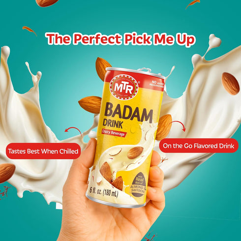 Pack 12 MTR Badam Drink, Ready-to-Drink - Authentic Indian Almond Milk Beverage, Real Bits of Almond & Saffron, No