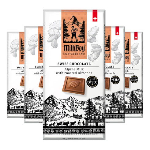 Milkboy Swiss Chocolates Almond Chocolate Bars - Premium Swiss Alpine Milk Chocolate