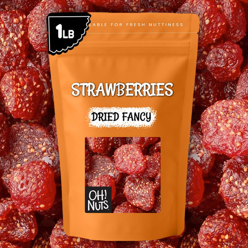 1 lb Packed Oh! Nuts Dried Strawberries Fancy - - Sweetened Dried Fruit - Dehydrated Fruit Bites - in New York Zip-Seal