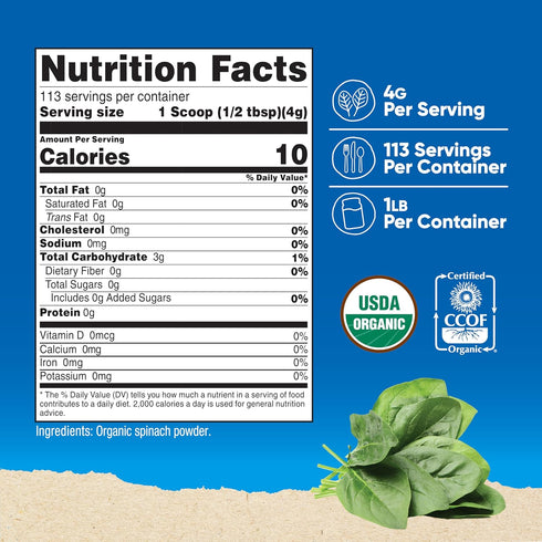 1LB Nutricost Organic Spinach Powder - Pure, Gluten Free, Non-GMO, Certified Organic