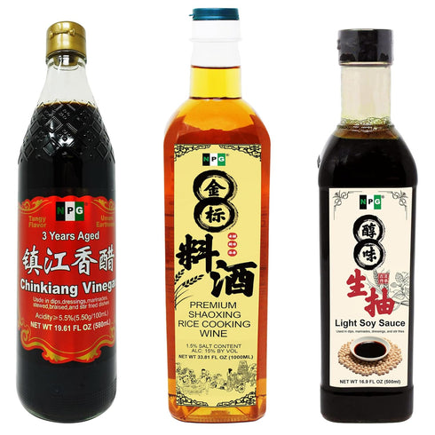 Chinkiang Vinegar 19.61 fl oz, Premium Shaoxing Cooking Wine 33.81 Fl Oz