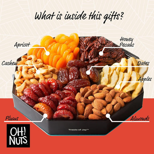 7 Oh! Nuts Section Dried Fruits and Nuts Gift Basket - Gourmet Assorted Fruit & Nut Gifts Baskets - Healthy Food