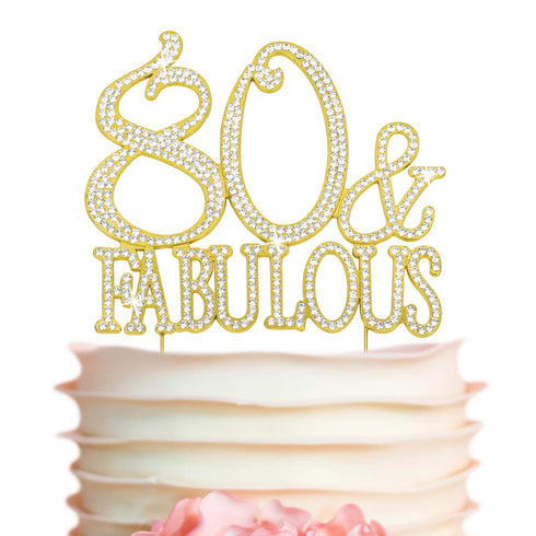 Premium Gold Metal 80 Cake Topper - 80 and Fabulous - 80th Birthday Party Decoration, Sparkly Rhinestone