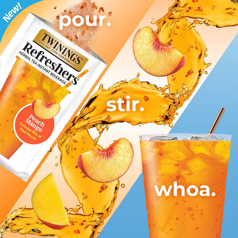 5 Count (Pack 6), 30 Packets NEW Twinings Peach Mango Refreshers, Herbal Tea Instant Beverage with Real Peach Fruit