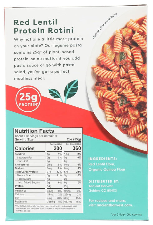8 Oz Ancient Harvest Pasta Rotini Red Lentil Pasta