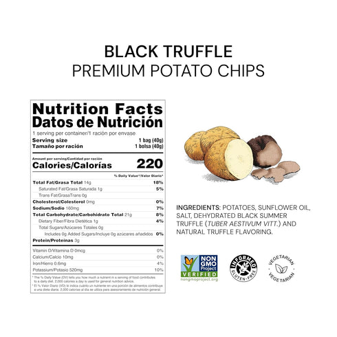 1.41 oz. (Pack 6) TORRES Selecta Gourmet Potato Chips - Snack Size Small Batch Artisan Kettle Chips - Black Truffle