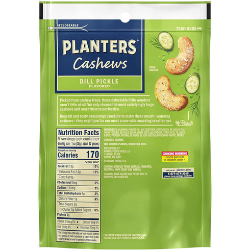 Packs Pack, 5 Oz Pack 1 PLANTERS Cashews Dill Pickle - Trail Mix Snack - Snacks with Dill Pickle, Snack Party Trail