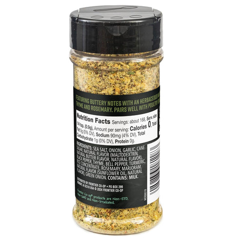 5.36 oz Frontier Co-op Buttery Herb Dry Rub Seasoning, - Dry Rub for Wings, Poultry, or Shrimp