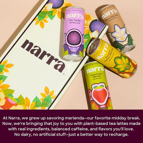 (12 Pack) (5060mg Narra Oat Milk Tea Latte - Roasted Oolong Tea, Hojicha, Smooth, Balanced Energy from Tea Caffeine +