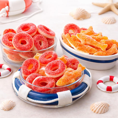 Gummy 2-Pound Gummy Peach Rings, Sharks | Bag | Candy Mix | Sweet & Sour Peach Candy for Goodie Bags & Themed Party