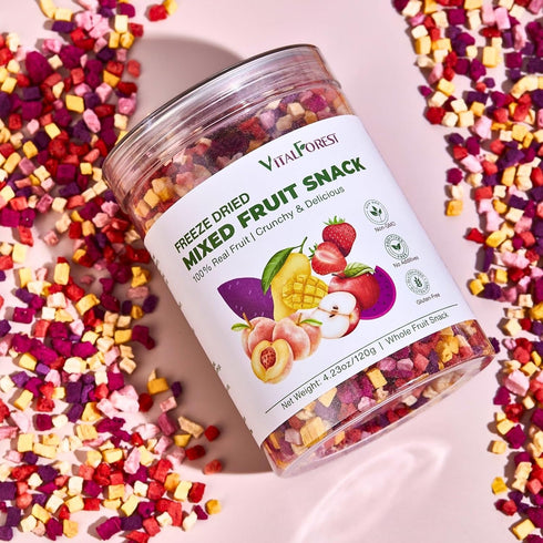 4.23oz(120g) Freeze Dried Mixed Fruit Snacks - Crunchy Dried Fruit Mix with Strawberry, Dragon Fruit, Purple Sweet