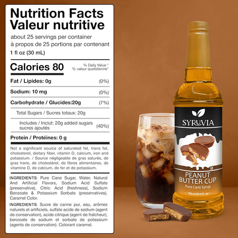 6-Pack, 25.4 oz, Peanut Butter Cup Syrup by Syruvia fl Wholesale Coffee Syrup Shops, Cafes, Baristas, Bistros