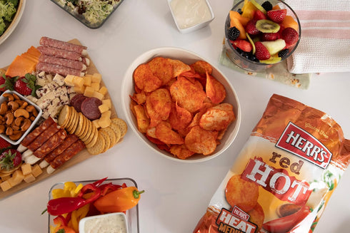 1 (Pack 36 Herr's Red Hot Potato Chips, Ounce of Bags) Crispy and Fiery Potato Chips Perfect for Snack Lovers Who Like