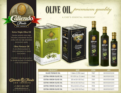 1L (33.8 Oz) Caliendo Premium Extra Virgin Olive Oil, Authentic Full Bodied-Flavor - Fl Bottle