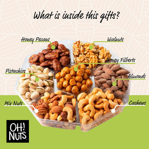 7 Oh! Nuts Variety Nuts Gift Basket - Healthy Food Assorted Nuts Gifts Baskets - Holiday Gourmet Gift Boxes - Gift Box
