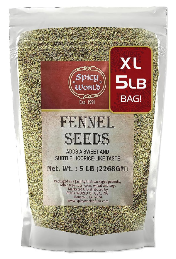 Spicy World Whole Fennel Seeds 5 Pound Bulk - All Natural, Sweet Licorice Flavor