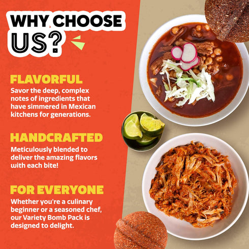 Pack Pozole, Pozole EZ Bombs Variety Tinga & Birria Bomb Seasonings Authentic Mexican Spice Mix for Tacos, Tortas