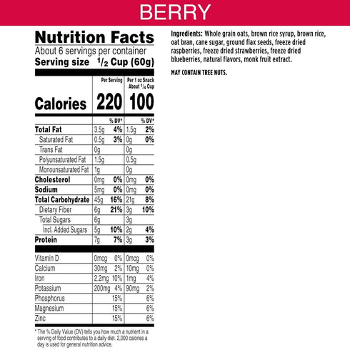 (6 Bear Naked Granola Cereal, Vegan, Breakfast Snacks, Triple Berry Crunch Bags)