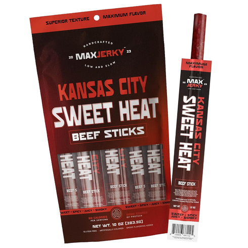 MaxJerky Kansas City Sweet Heat Beef Sticks- High Protein Snack Individually Wrapped