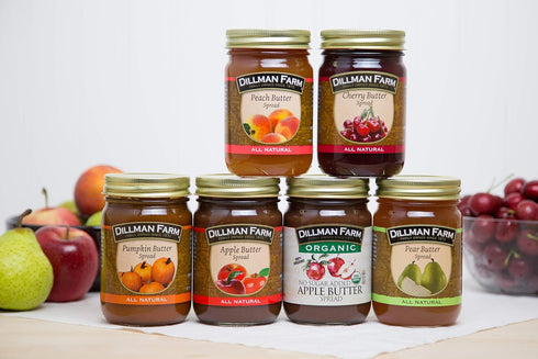 Pack (6 pack)| Dillman Farm Fruit Butter Variety Apple Butter, Pumpkin Butter, No Sugar Added Organic Apple Butter