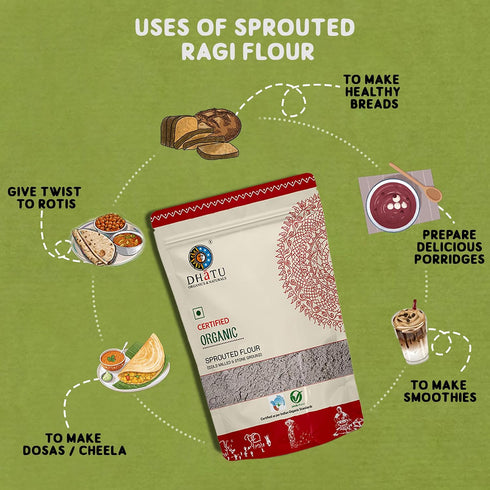 Dhatu 500g Sprouted Ragi Flour Organic Non Acid Forming Alkaline