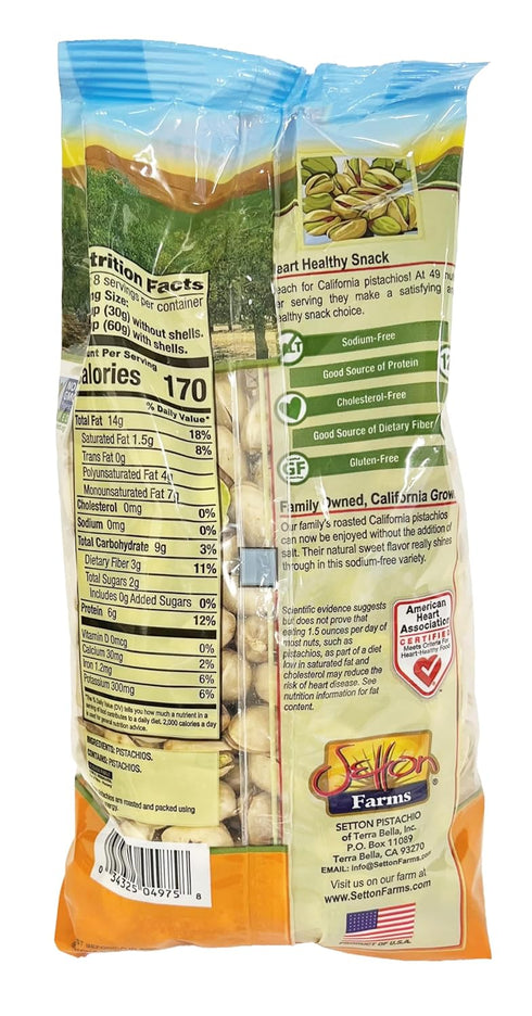 Setton 1 (16 Farms Dry Roasted and Unsalted Pistachios, Premium California In Shell Pistachios No Salt, pound Bag