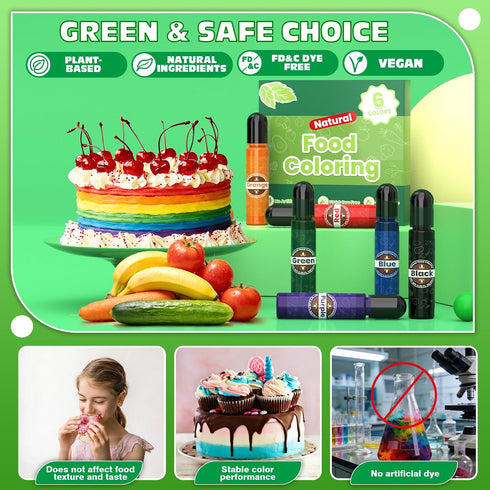 6 10ml Natural Food Coloring - x Dye Free Food Coloring Liquid, Plant Based Food Dye, FD&C & Artificial Dye Free, Vegan