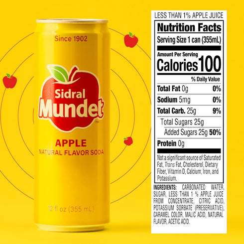 (12 oz, 355ml) 24 0g 120 Sidral Mundet - Mexican Soda Soft Drinks, Apple Cans - Caffeine Free, Gluten Free - Real Cane