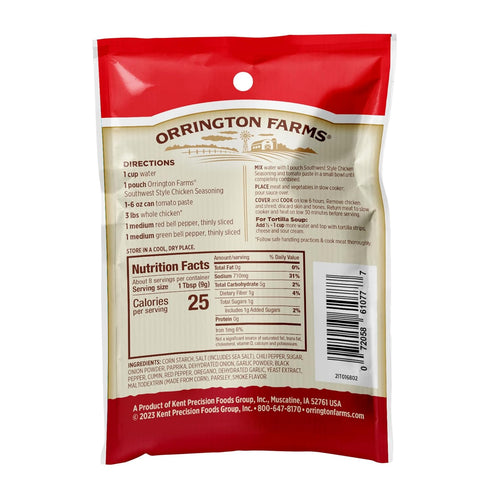 2.5 (Pack 12) Orrington Farms Slow Cookers Southwest Style Chicken Seasoning, Ounce