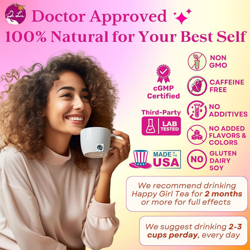 100% Dr. Lu's Happy Girl Tea | Natural Herbal Tea for Hormone Balance, Menstrual, PMS, PCOS & Menopause | Antioxidant