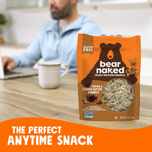 (3 Bear Naked Granola Cereal, Whole Grain Granola, Breakfast Snacks, Cacao and Cashew Butter Crunch Bags)