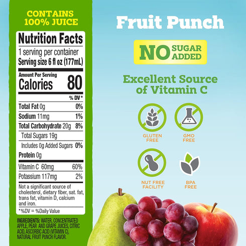 good2grow 100% 24 Pack, 6 oz, Pack 24 Fruit Punch Flavored Juice for Kids - Juice Bottles Bulk Reusable Bottle, No