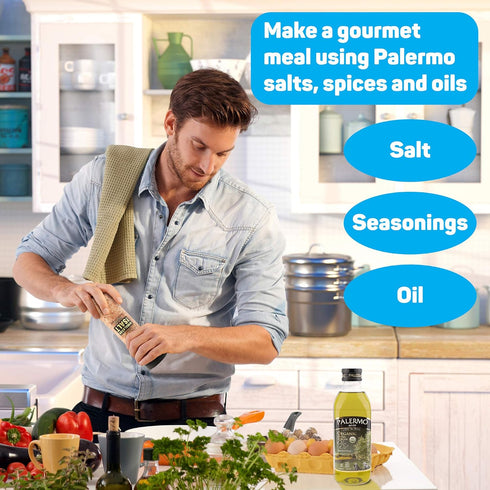 Palermo Garlic Sea Salt Seasoning with Grinder, 9 oz - Kosher, All Natural, No Additives