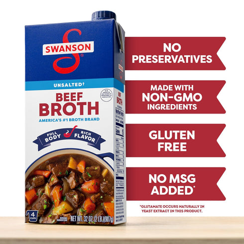 100% 32 oz (Pack 4) SWANSON S Natural Unsalted Beef Broth, Carton