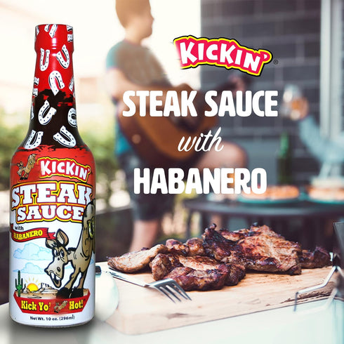 Kickin' Spicy Steak Sauce with Habanero 10 oz. Premium Gourmet Steak Sauce with Hot Pepper Perfect for Hot Sauce Fans Try if You Dare!