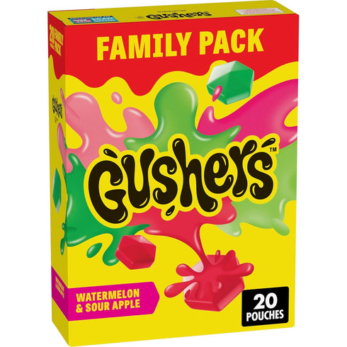Gushers Fruit Flavored Kids Snacks, Watermelon and Sour Apple Flavor, 20 Pouches,