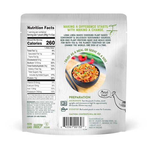 Packets (10 oz.), 6 pack) Loma Linda - Plant-Based Complete Meal Solution (Pad Thai with Konjac Noodles