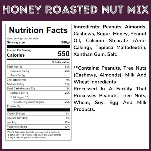 1 LB Honey Roasted Peanuts, Cashews, & Almond Mix - Container