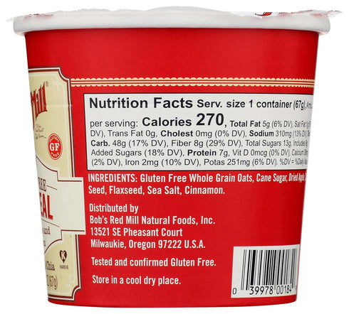 Bob's Red Mill Apple & Cinnamon Gluten Free Oatmeal Cup (Single Serve)