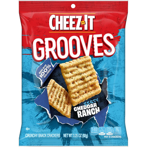 (6 Cheez-It Grooves Crunchy Cheese Crackers, Snack Crackers, Lunch Snacks, Zesty Cheddar Ranch Pouches)