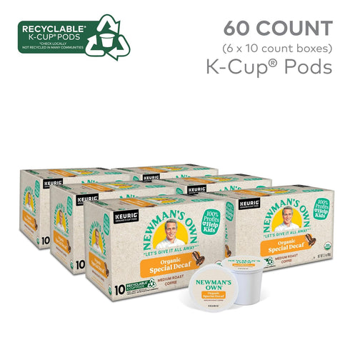 60 Count (6 Packs 10) Newman's Own Organics Special Blend Decaf Keurig Single-Serve K-Cup Pods, Medium Roast Coffee