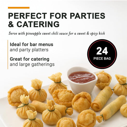 Phillips 24 Fried Dim Sum Pcs Assorted Handmade Asian Shrimp Spring Rolls, Wontons & Money Bags, Crispy Appetizers