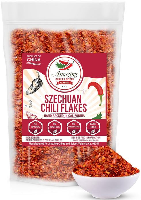 Sichuan Chili Flakes, 8 oz - Authentic Medium Hot Flavor for Thai, Korean, Mexican, Asian Dishes, Szechuan Seasoning