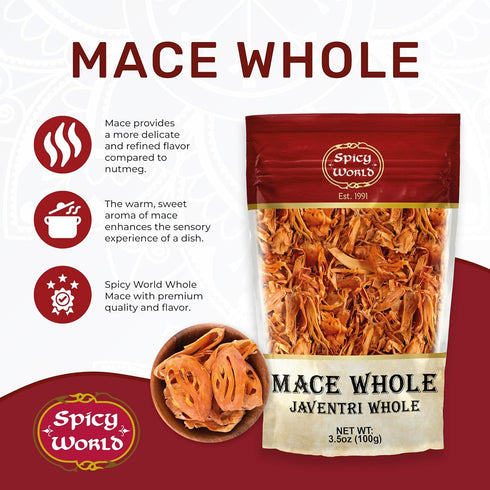Spicy World 3.5oz (100g) Mace Whole - Javathri, Pure, Natural, Nutmeg's Rind