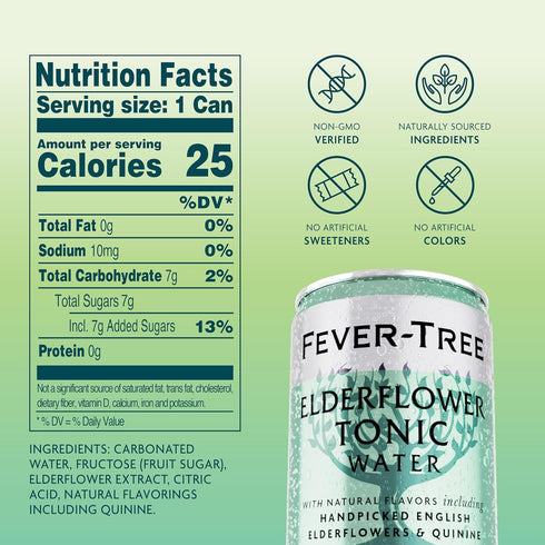150 ML Pack 3 Fever Tree Elderflower Tonic Water - Premium Quality Mixer - Refreshing Beverage for Cocktails