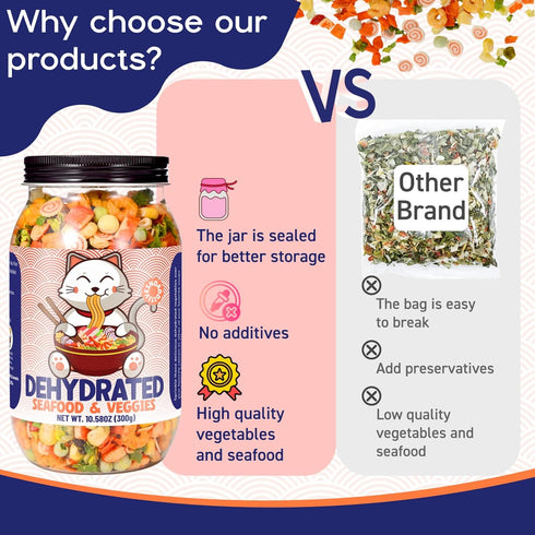 Egcina 100% 11 10.58OZ Dehydrated Freeze-Dried Seafood & Vegetable Mix - Natural Ramen Toppings for Soups, Mixed