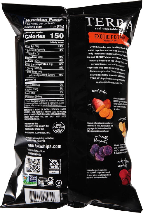 5 Oz (Pack 6) Terra Vegetable Chips, Exotic Potato Vegetable Chips with Sea Salt, Bag