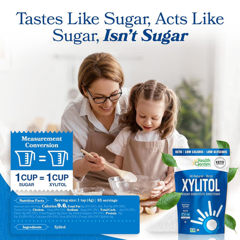 15 oz 100% 1:1 Health Garden Birch Xylitol Sweetener, Bag Birch-Derived Xylitol Sugar Substitute for Baking & Coffee